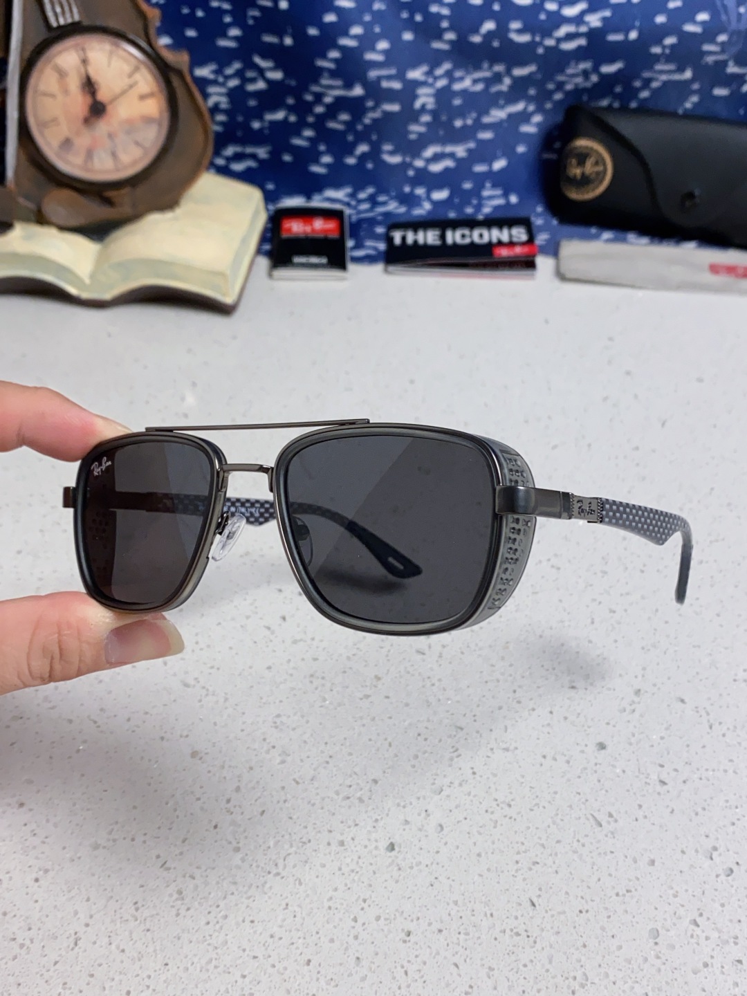 RayBan雷朋 2025新款外贸金属INS风方形时尚个性大框太阳镜个性复古男女潮墨镜 碳纤维 风挡风镜