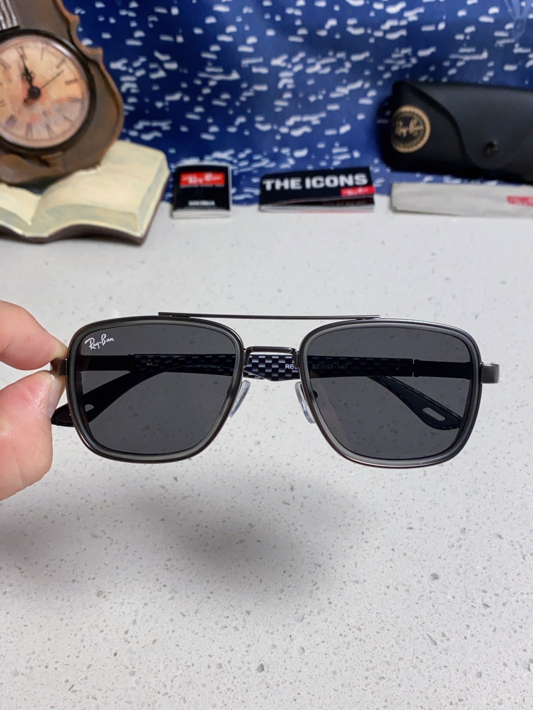 RayBan雷朋 2025新款外贸金属INS风方形时尚个性大框太阳镜个性复古男女潮墨镜 碳纤维 风挡风镜