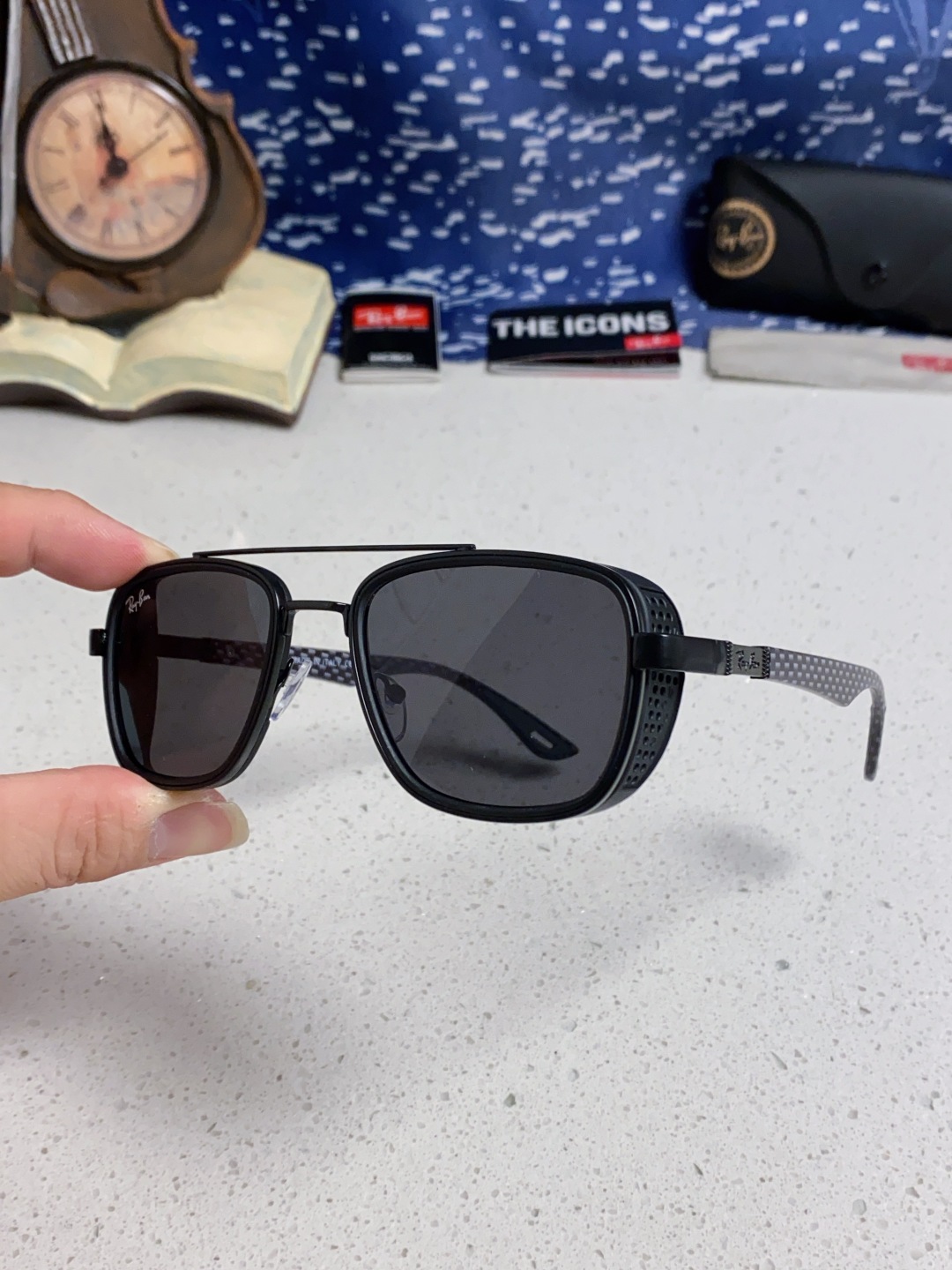 RayBan雷朋 2025新款外贸金属INS风方形时尚个性大框太阳镜个性复古男女潮墨镜 碳纤维 风挡风镜