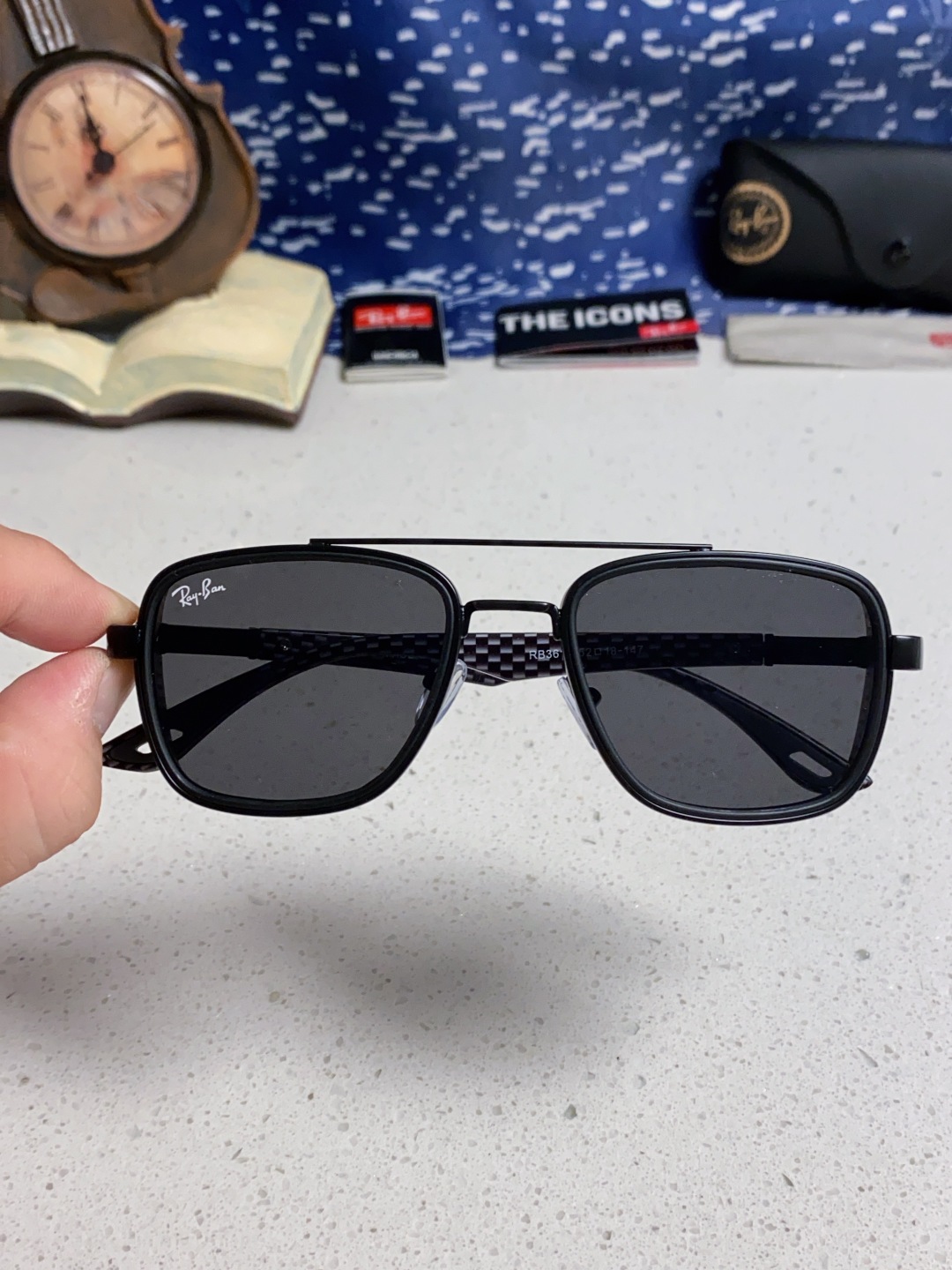 RayBan雷朋 2025新款外贸金属INS风方形时尚个性大框太阳镜个性复古男女潮墨镜 碳纤维 风挡风镜