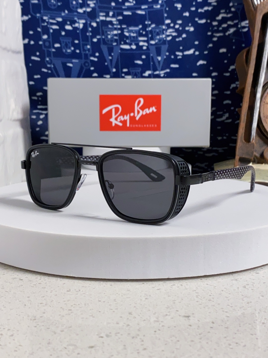 RayBan雷朋 2025新款外贸金属INS风方形时尚个性大框太阳镜个性复古男女潮墨镜 碳纤维 风挡风镜