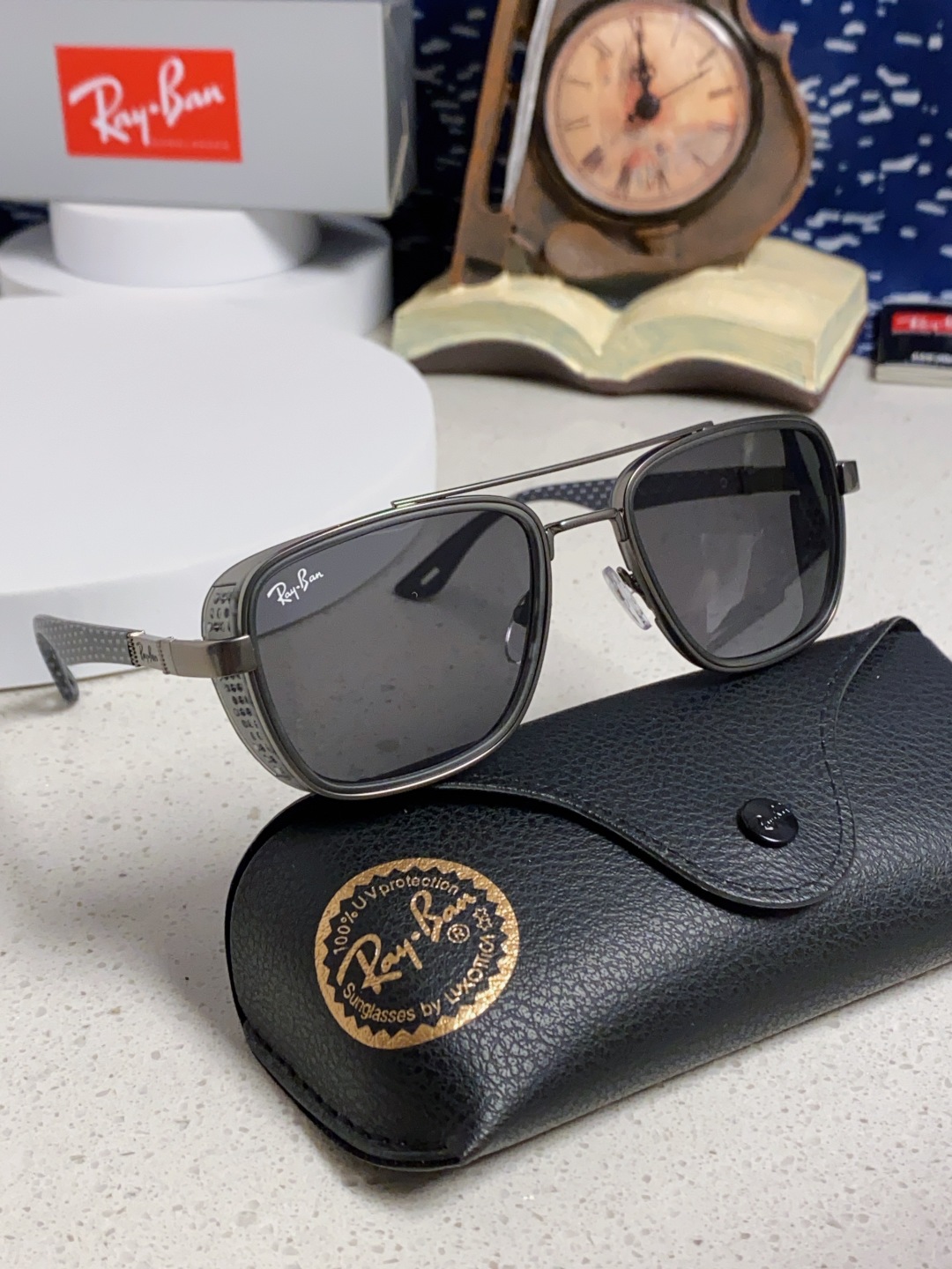 RayBan雷朋 2025新款外贸金属INS风方形时尚个性大框太阳镜个性复古男女潮墨镜 碳纤维 风挡风镜