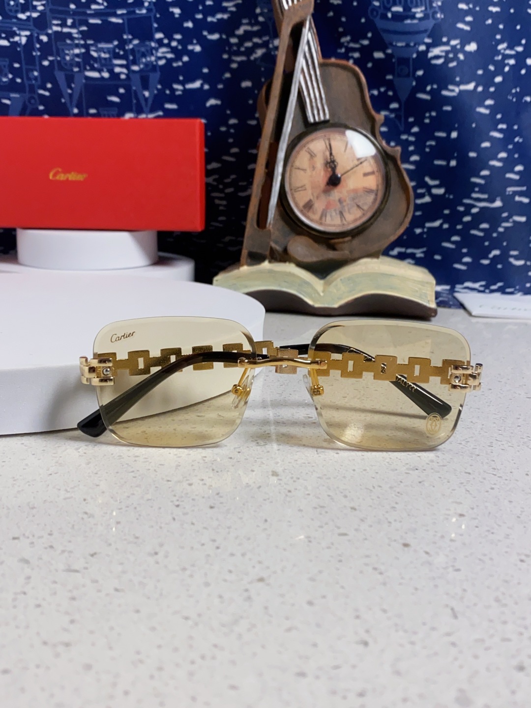 Cartier卡地亚 2025新款欧美复古方形无框切边墨镜女潮时尚气质街拍凹造型显瘦太阳眼镜