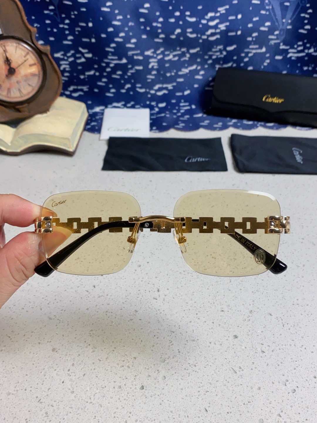 Cartier卡地亚 2025新款欧美复古方形无框切边墨镜女潮时尚气质街拍凹造型显瘦太阳眼镜