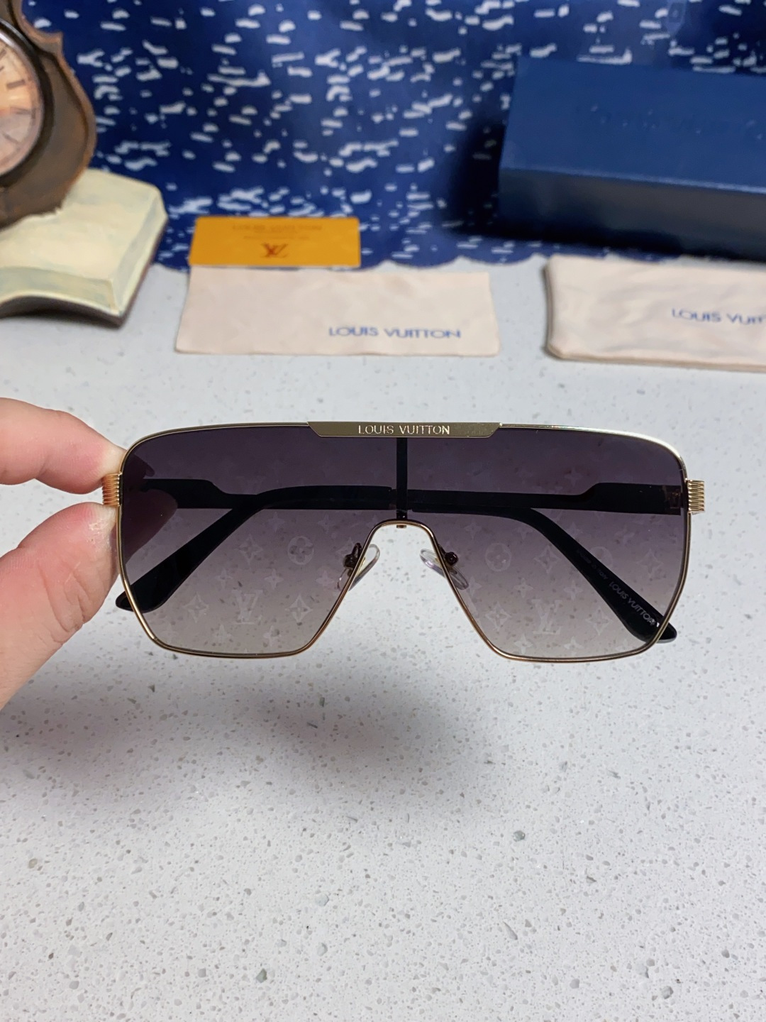 LouisVuitton路易威登 2025新款LV欧美高端男方框连体护目太阳眼欧洲站博主开车防紫外线墨镜