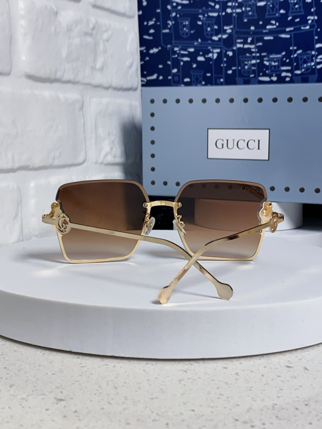 Gucci古奇 2025新款方形珍珠金属太阳镜女 无框复古墨镜新款潮流个性