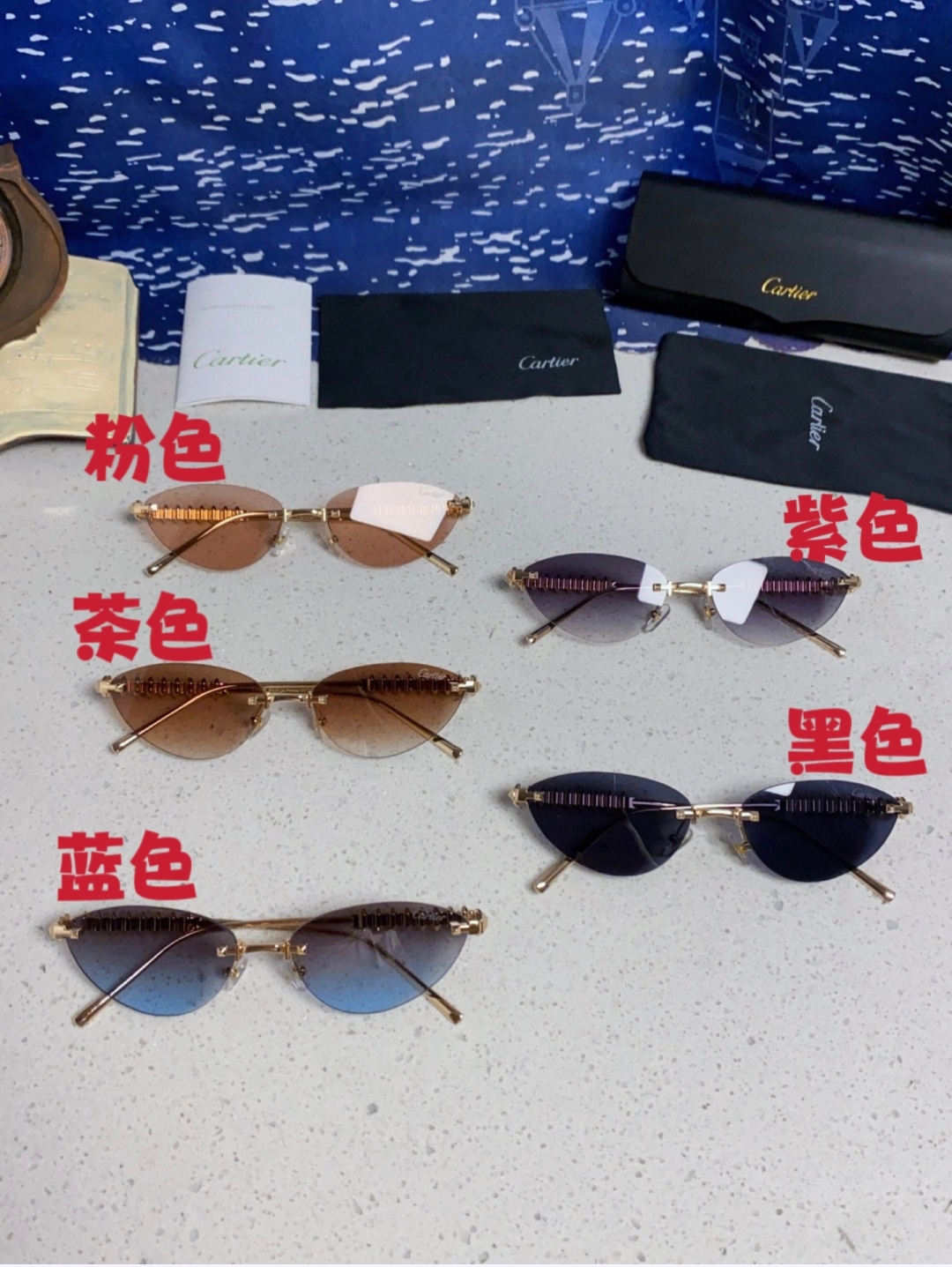 Cartier卡地亚 2025款欧美奢华女个性前卫无框太阳眼欧洲站明星同街ins网红时尚猫眼墨镜女设计感