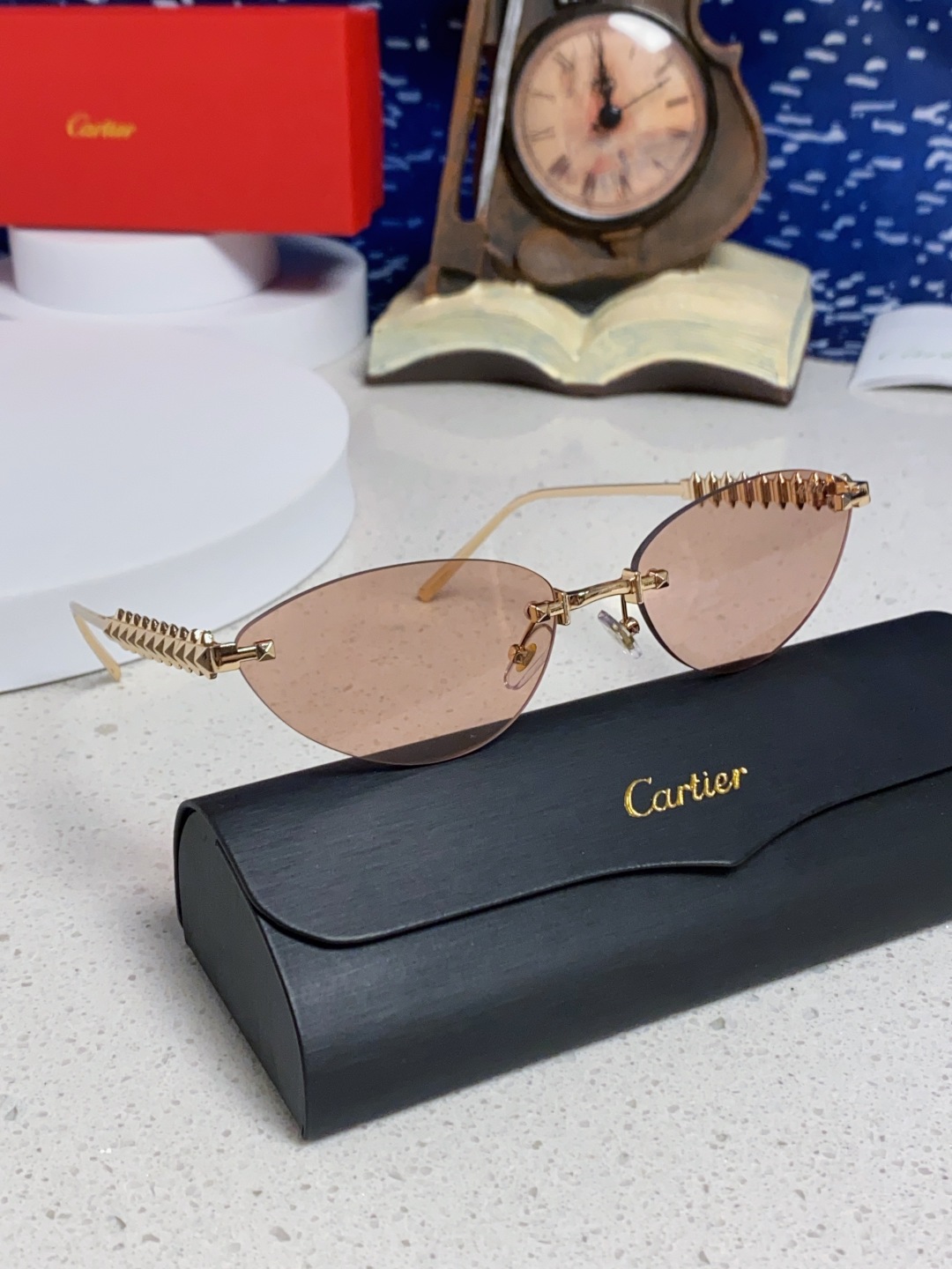 Cartier卡地亚 2025款欧美奢华女个性前卫无框太阳眼欧洲站明星同街ins网红时尚猫眼墨镜女设计感