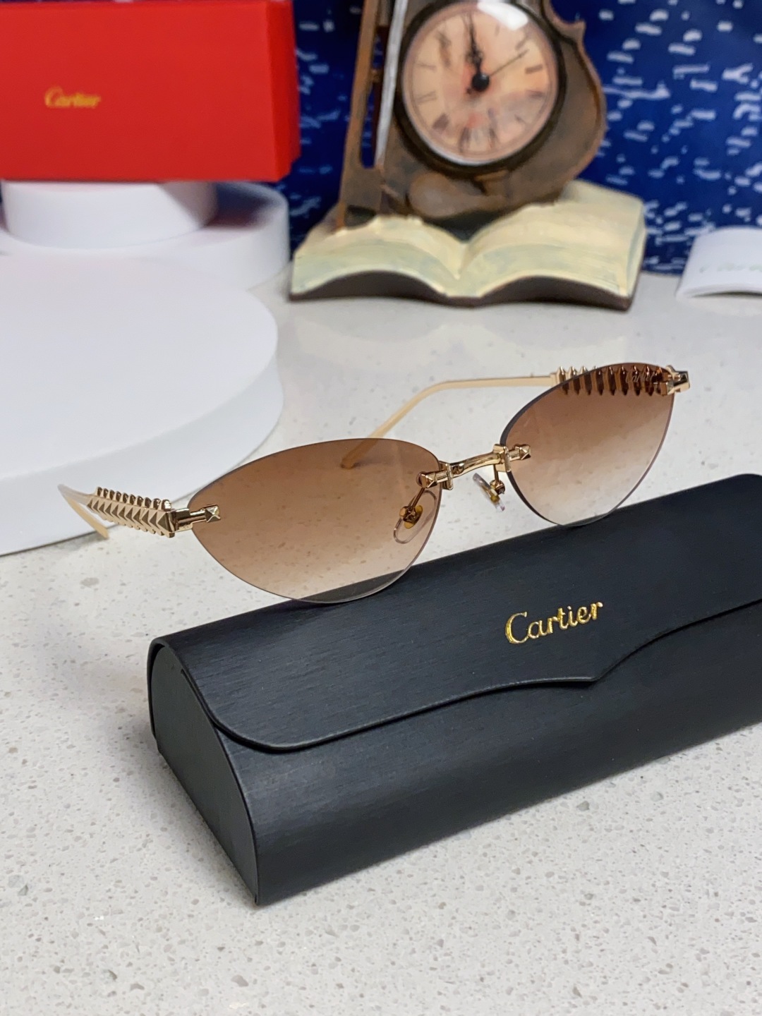 Cartier卡地亚 2025款欧美奢华女个性前卫无框太阳眼欧洲站明星同街ins网红时尚猫眼墨镜女设计感