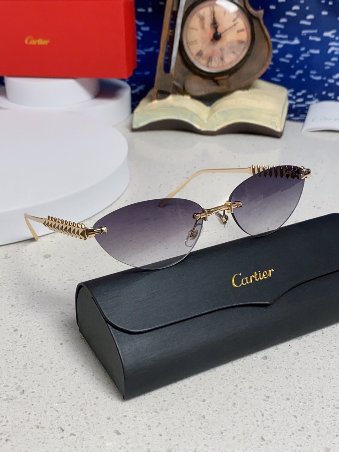 Cartier卡地亚 2025款欧美奢华女个性前卫无框太阳眼欧洲站明星同街ins网红时尚猫眼墨镜女设计感