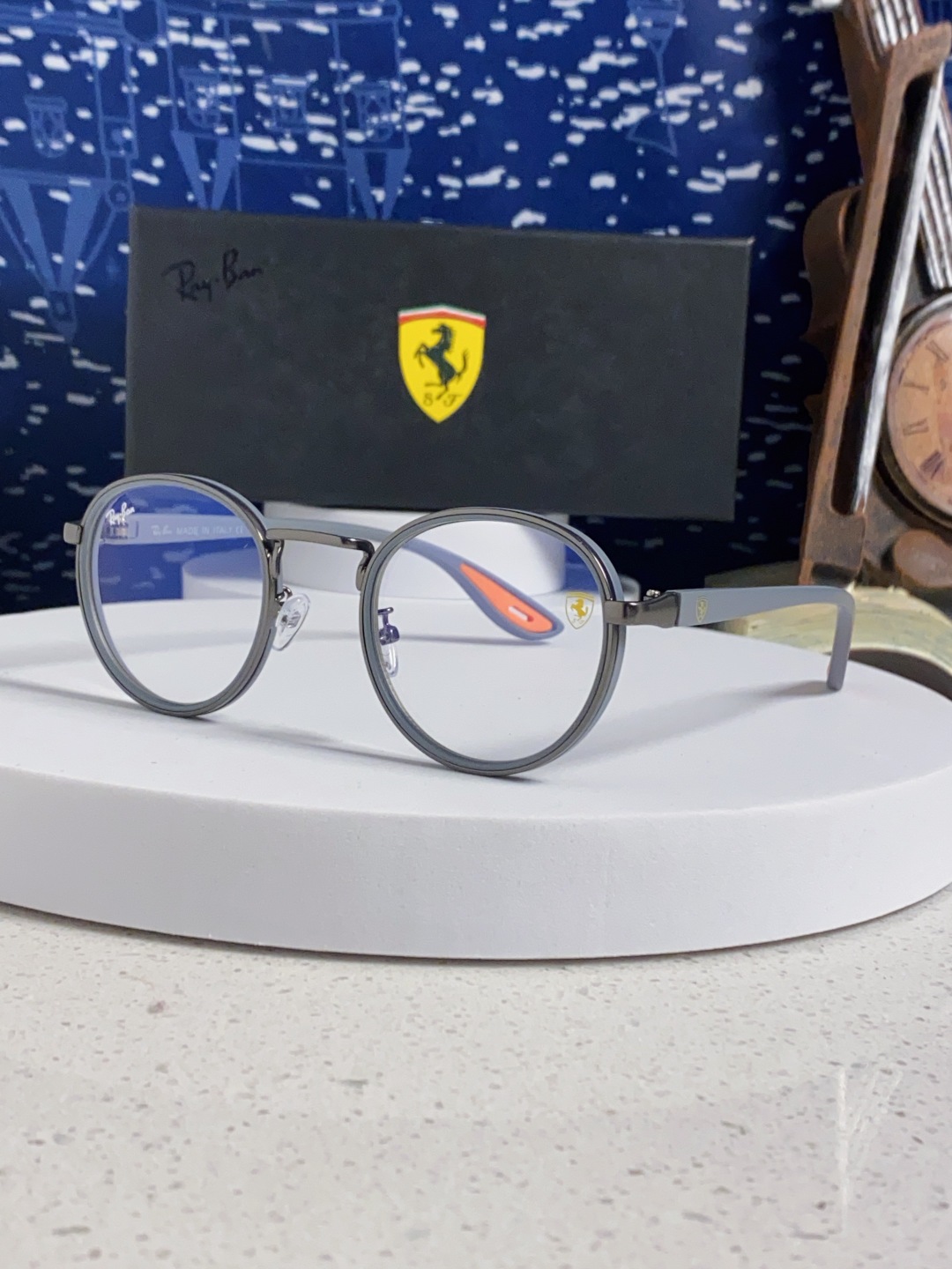 RayBan雷朋法拉利联名 2025新款欧美时尚圆框太阳镜男款朋克风TR弹性 网红墨镜复古眼镜架 RB0