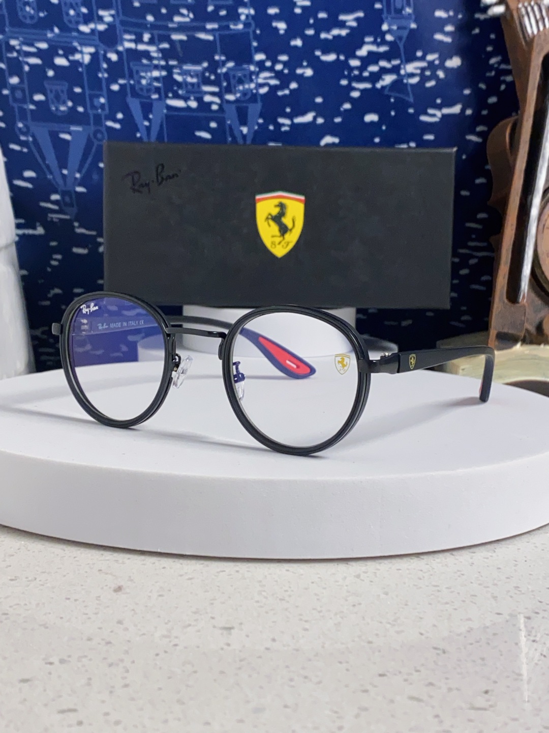 RayBan雷朋法拉利联名 2025新款欧美时尚圆框太阳镜男款朋克风TR弹性 网红墨镜复古眼镜架 RB0