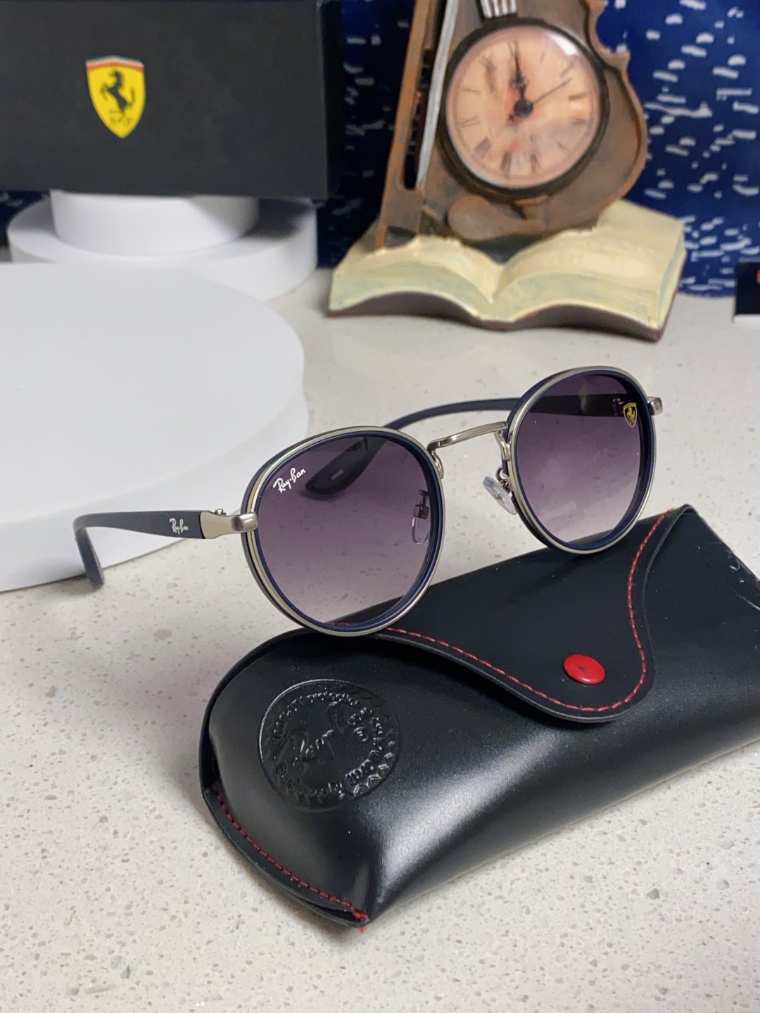 RayBan雷朋法拉利联名 2025新款欧美时尚圆框太阳镜男款朋克风TR弹性 网红墨镜复古眼镜架 RB0