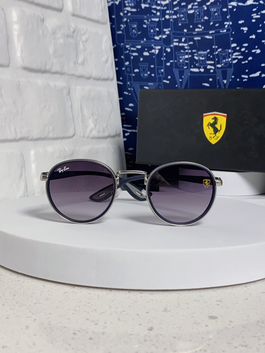 RayBan雷朋法拉利联名 2025新款欧美时尚圆框太阳镜男款朋克风TR弹性 网红墨镜复古眼镜架 RB0