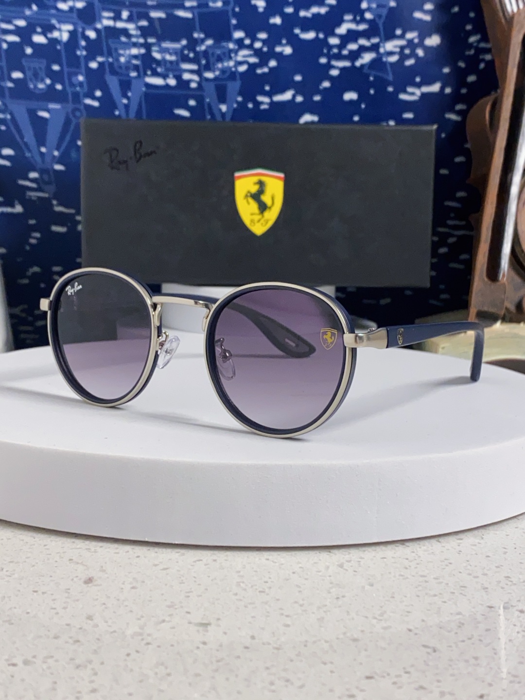 RayBan雷朋法拉利联名 2025新款欧美时尚圆框太阳镜男款朋克风TR弹性 网红墨镜复古眼镜架 RB0