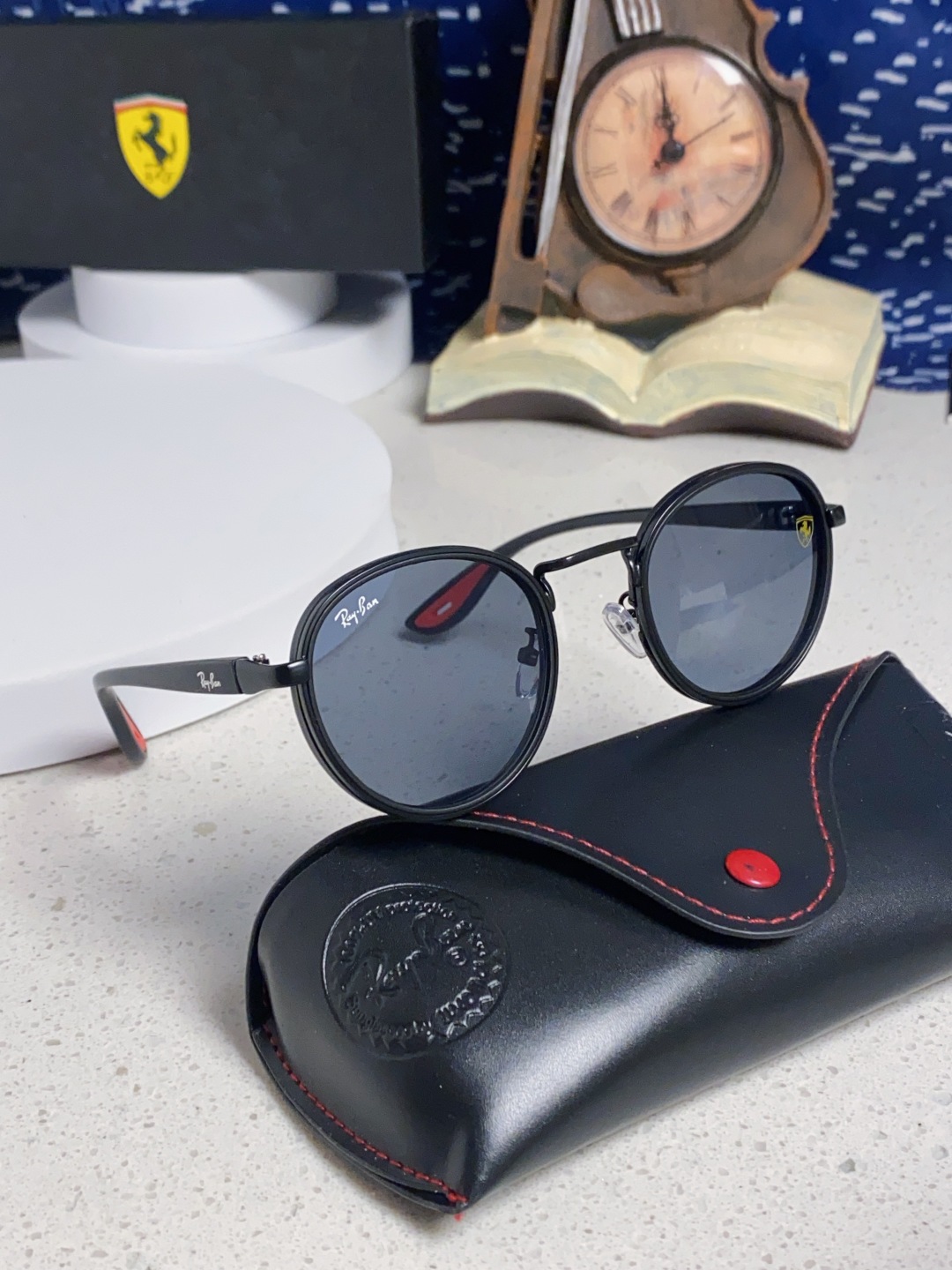 RayBan雷朋法拉利联名 2025新款欧美时尚圆框太阳镜男款朋克风TR弹性 网红墨镜复古眼镜架 RB0