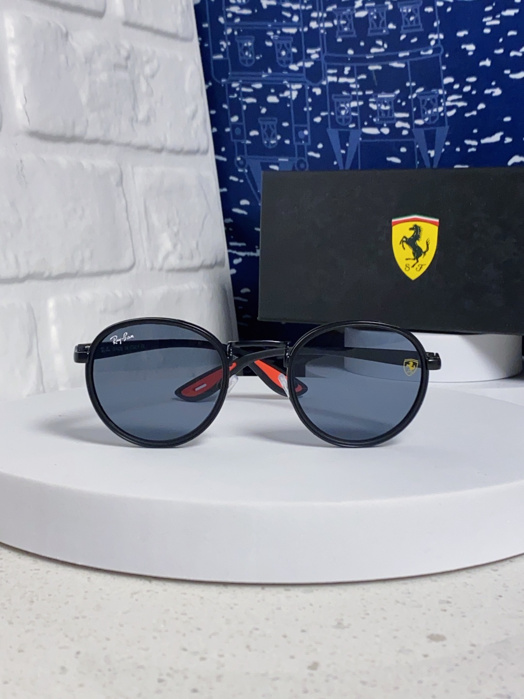 RayBan雷朋法拉利联名 2025新款欧美时尚圆框太阳镜男款朋克风TR弹性 网红墨镜复古眼镜架 RB0