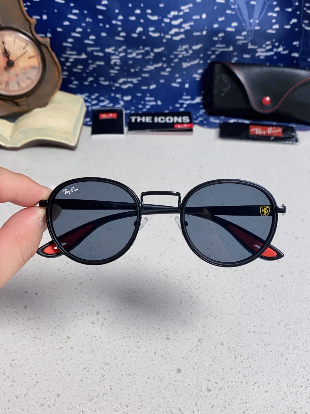 RayBan雷朋法拉利联名 2025新款欧美时尚圆框太阳镜男款朋克风TR弹性 网红墨镜复古眼镜架 RB0