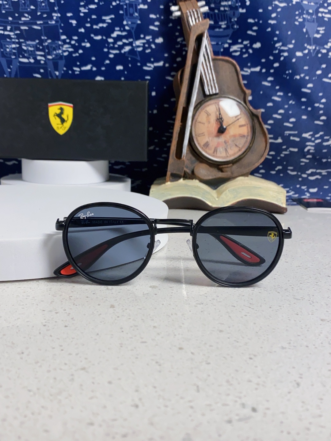 RayBan雷朋法拉利联名 2025新款欧美时尚圆框太阳镜男款朋克风TR弹性 网红墨镜复古眼镜架 RB0