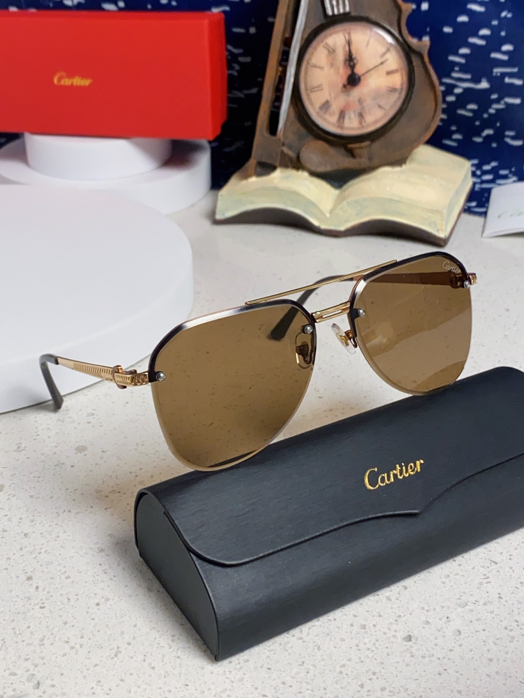 Cartier卡地亚 2025新款 无框飞行员大脸墨镜男特大脸胖显瘦蛤蟆镜新款眼睛男士太阳镜