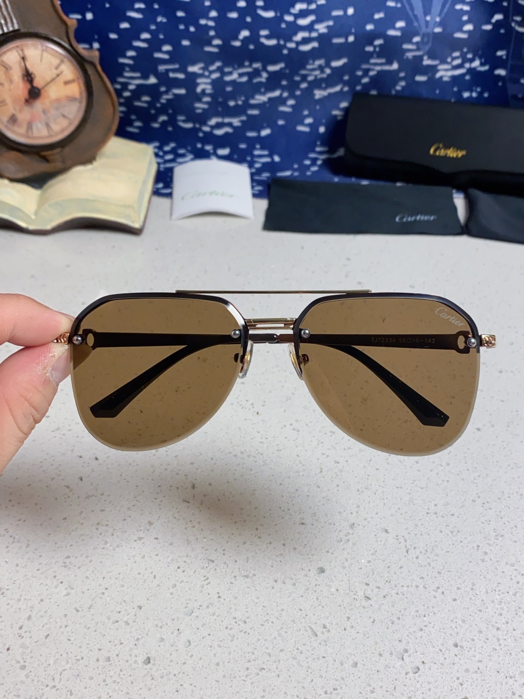 Cartier卡地亚 2025新款 无框飞行员大脸墨镜男特大脸胖显瘦蛤蟆镜新款眼睛男士太阳镜