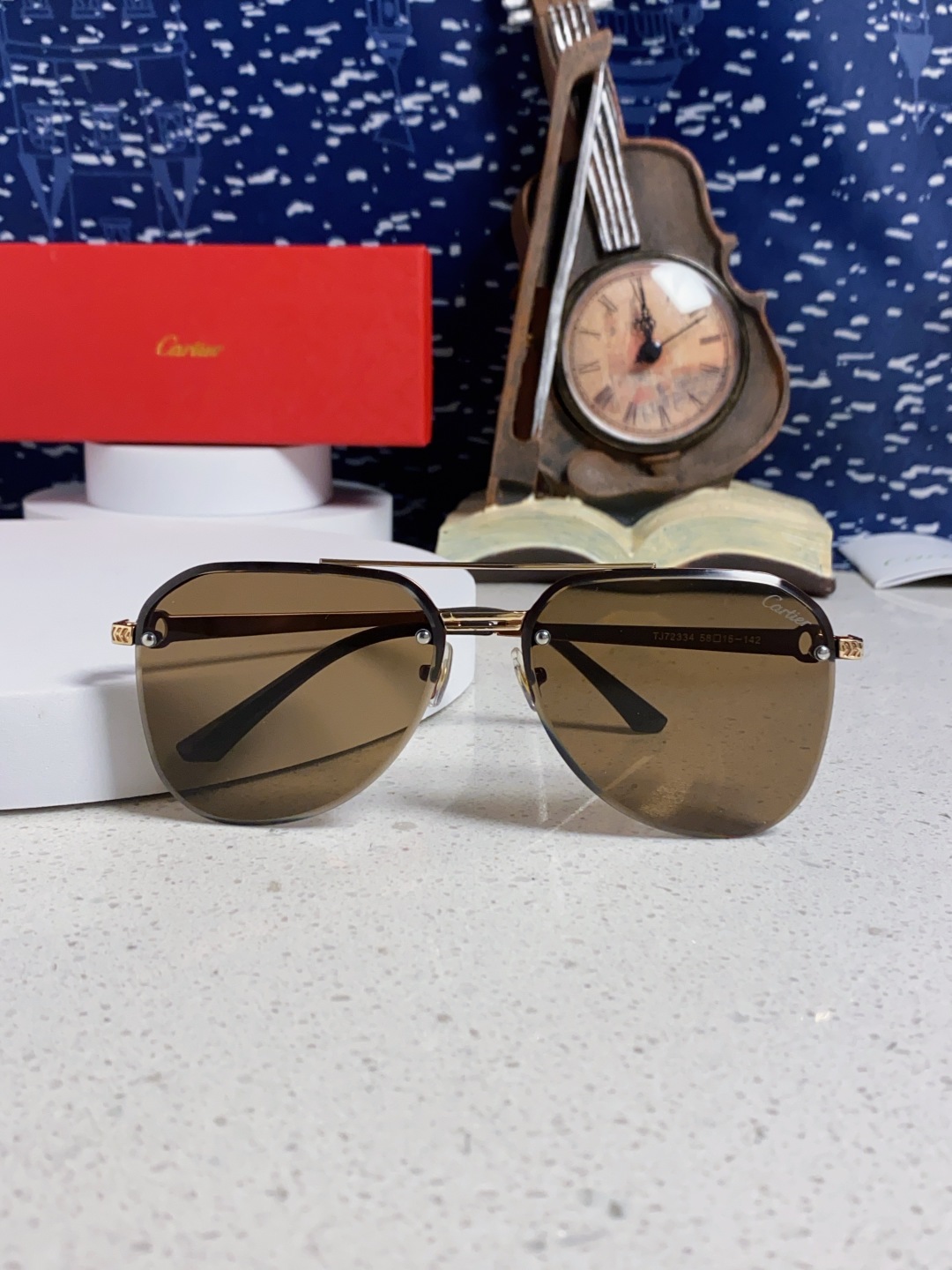 Cartier卡地亚 2025新款 无框飞行员大脸墨镜男特大脸胖显瘦蛤蟆镜新款眼睛男士太阳镜