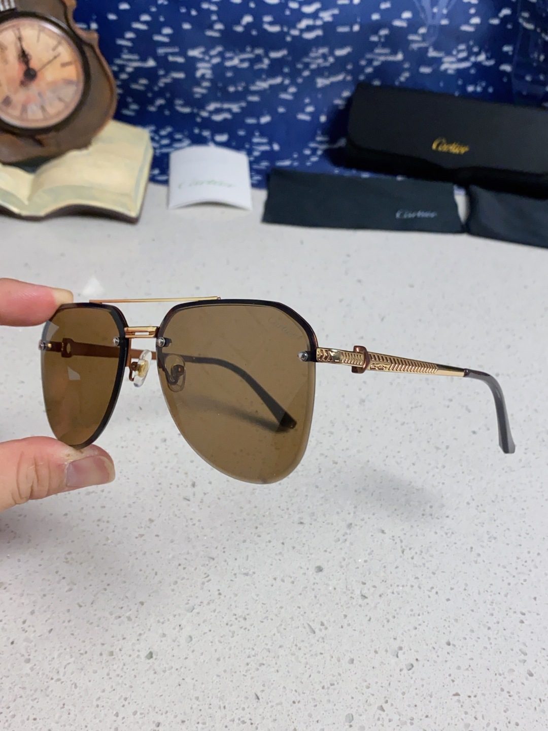 Cartier卡地亚 2025新款 无框飞行员大脸墨镜男特大脸胖显瘦蛤蟆镜新款眼睛男士太阳镜