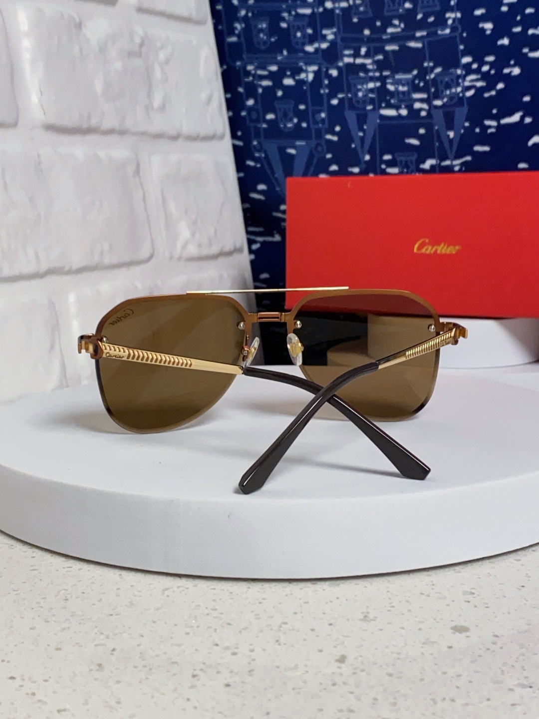 Cartier卡地亚 2025新款 无框飞行员大脸墨镜男特大脸胖显瘦蛤蟆镜新款眼睛男士太阳镜