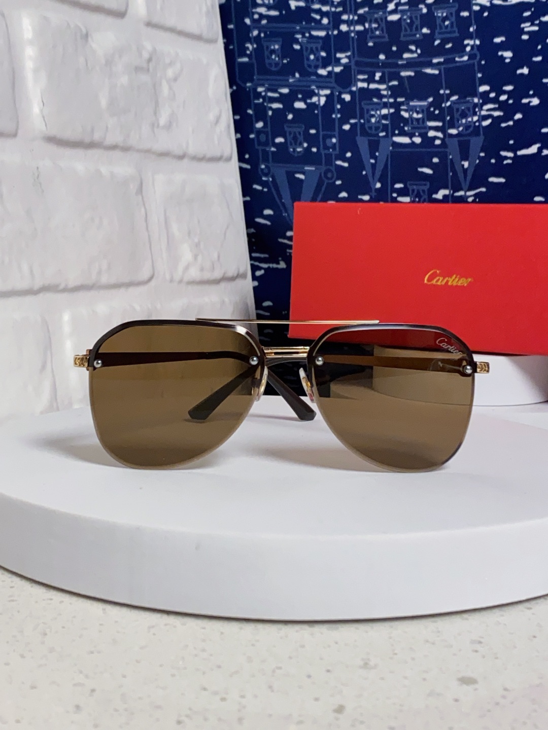 Cartier卡地亚 2025新款 无框飞行员大脸墨镜男特大脸胖显瘦蛤蟆镜新款眼睛男士太阳镜