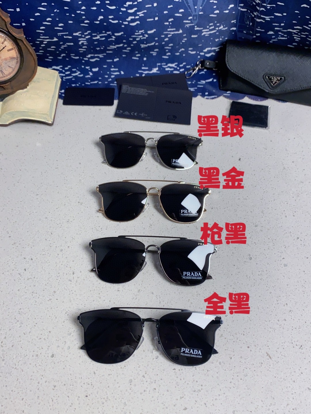 Prada普拉达 2025新款飞行员眼镜偏光太阳镜钓鱼出游驾驶墨镜男士开车专用 男女通用