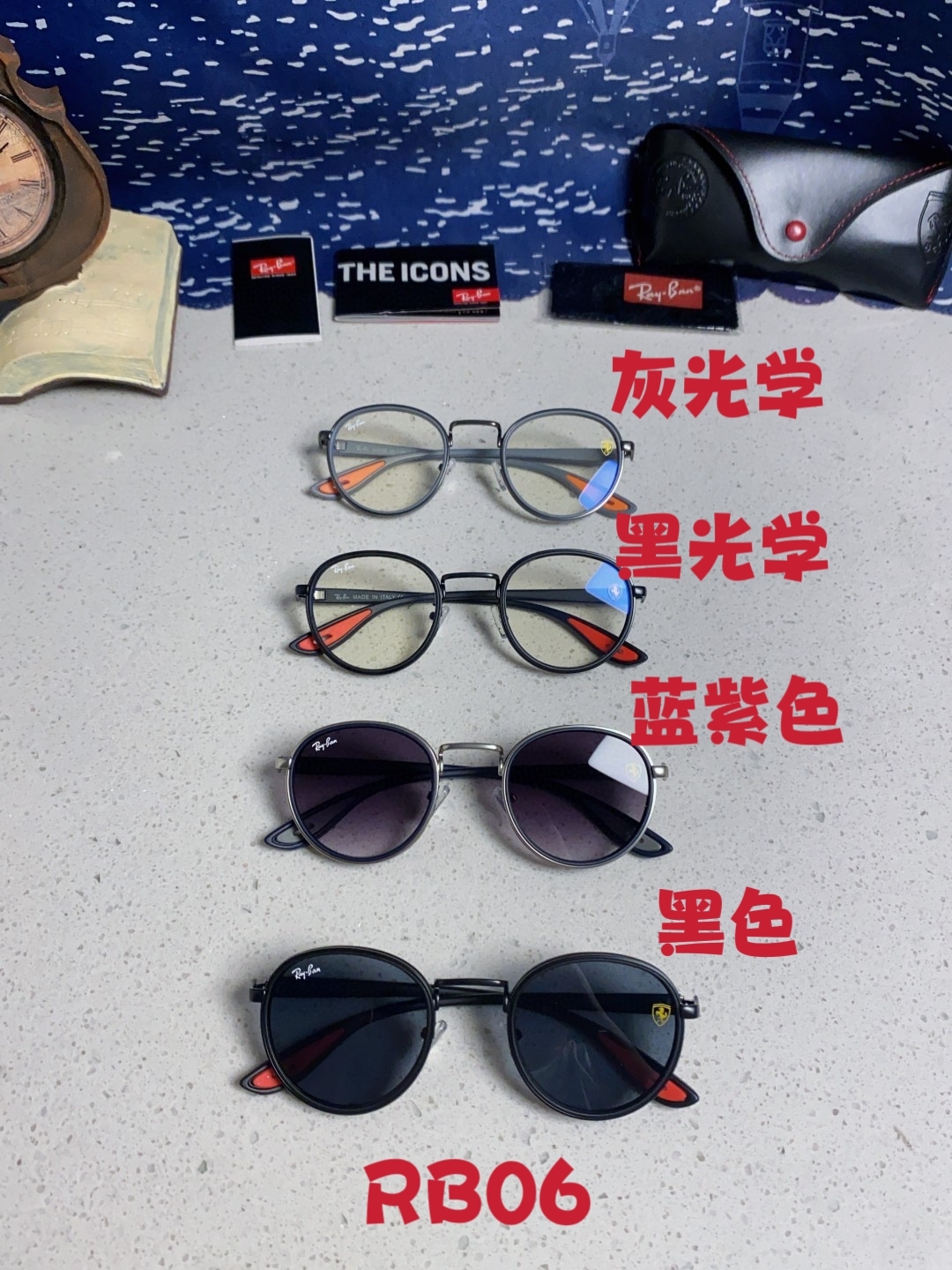 RayBan雷朋法拉利联名 2025新款欧美时尚圆框太阳镜男款朋克风TR弹性 网红墨镜复古眼镜架 RB0