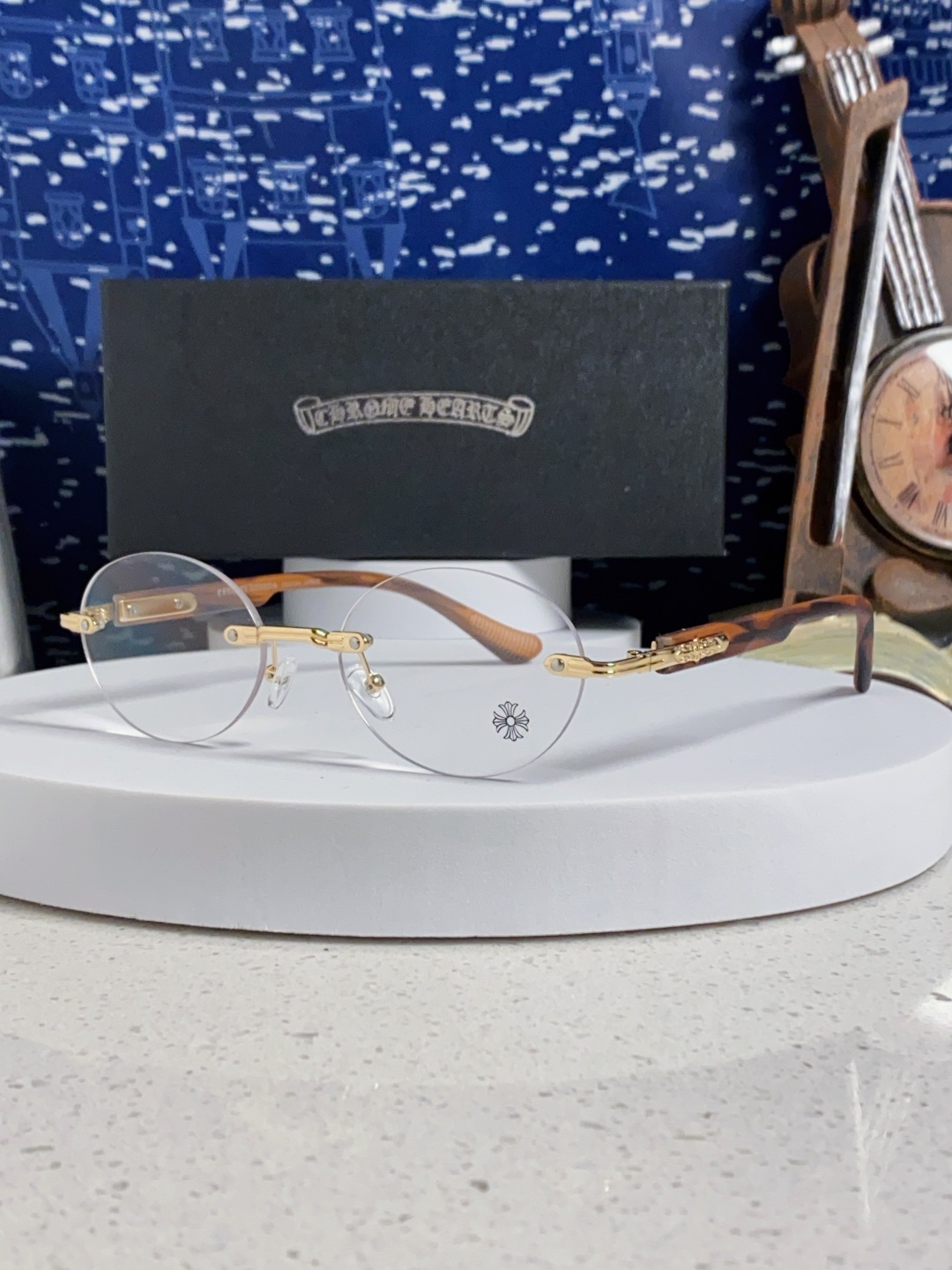 Chrome Hearts克罗心 小众百搭欲无框近视眼镜男女时尚超轻黑银圆形防蓝光男女通用