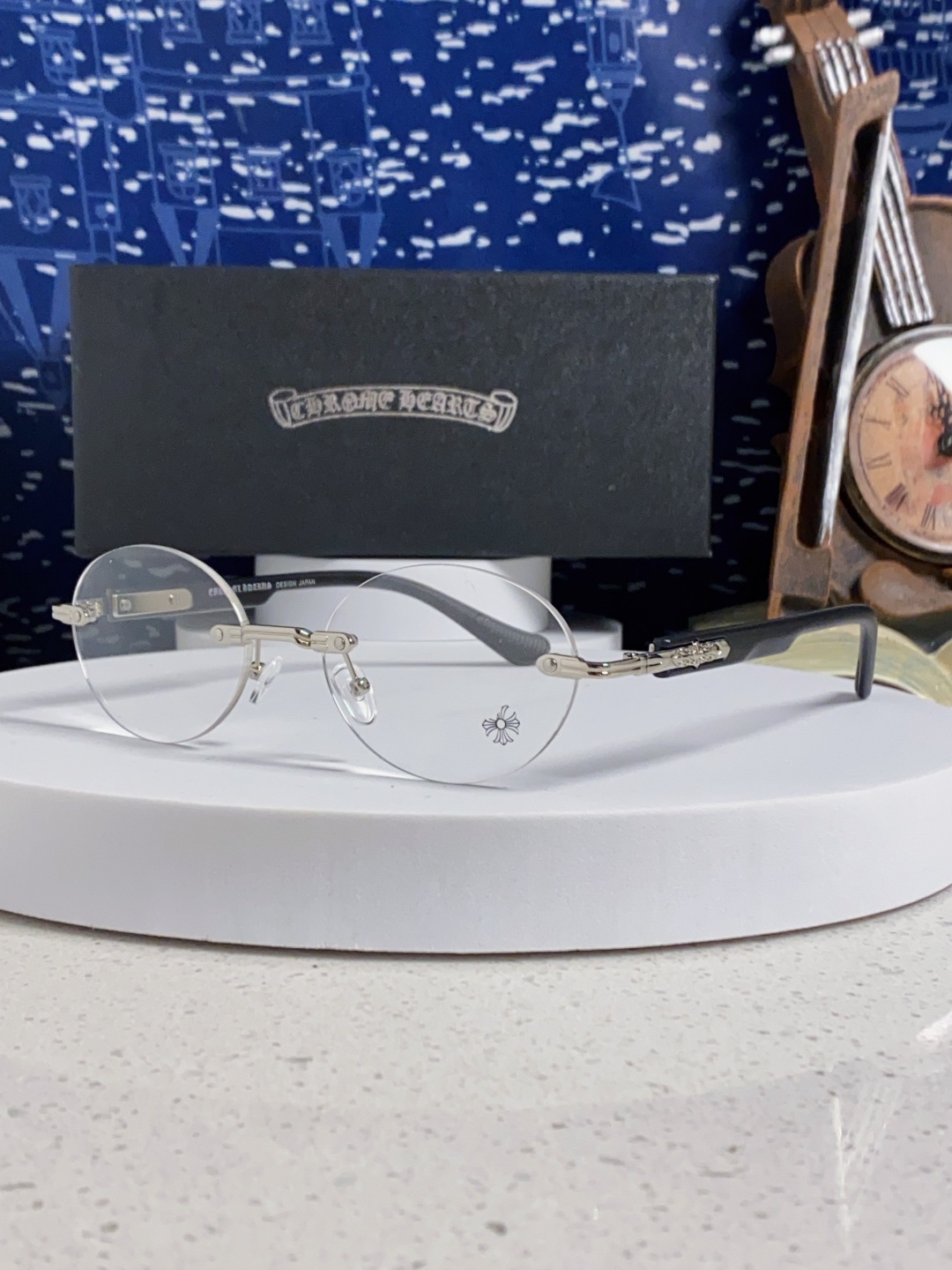 Chrome Hearts克罗心 小众百搭欲无框近视眼镜男女时尚超轻黑银圆形防蓝光男女通用