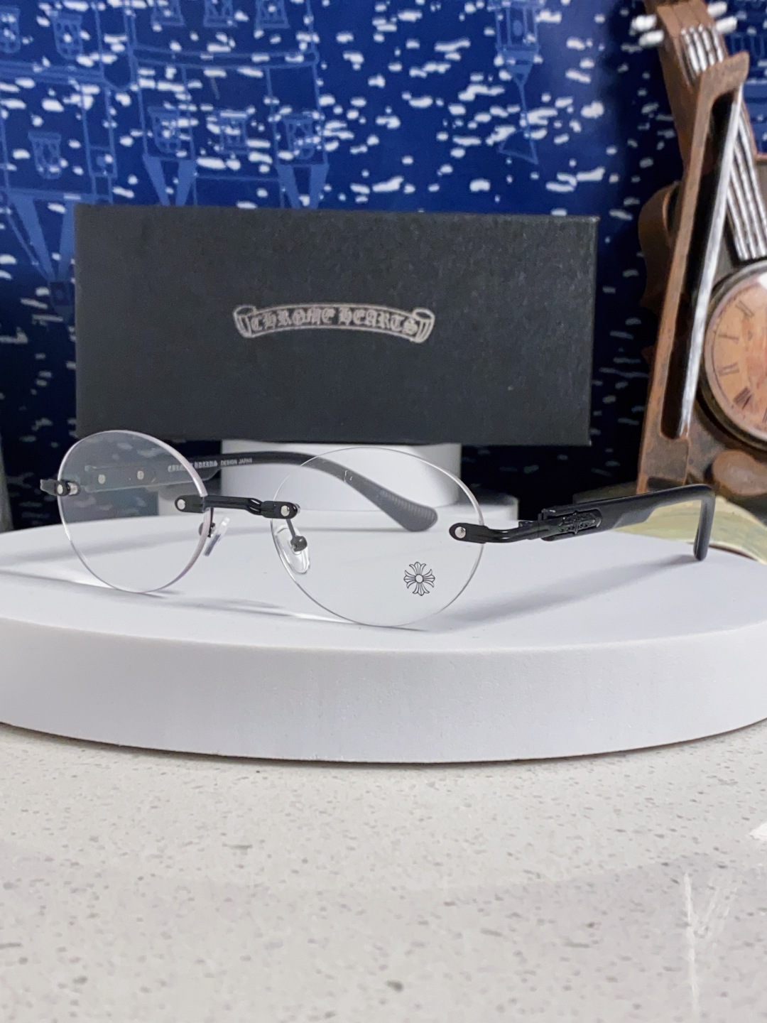 Chrome Hearts克罗心 小众百搭欲无框近视眼镜男女时尚超轻黑银圆形防蓝光男女通用