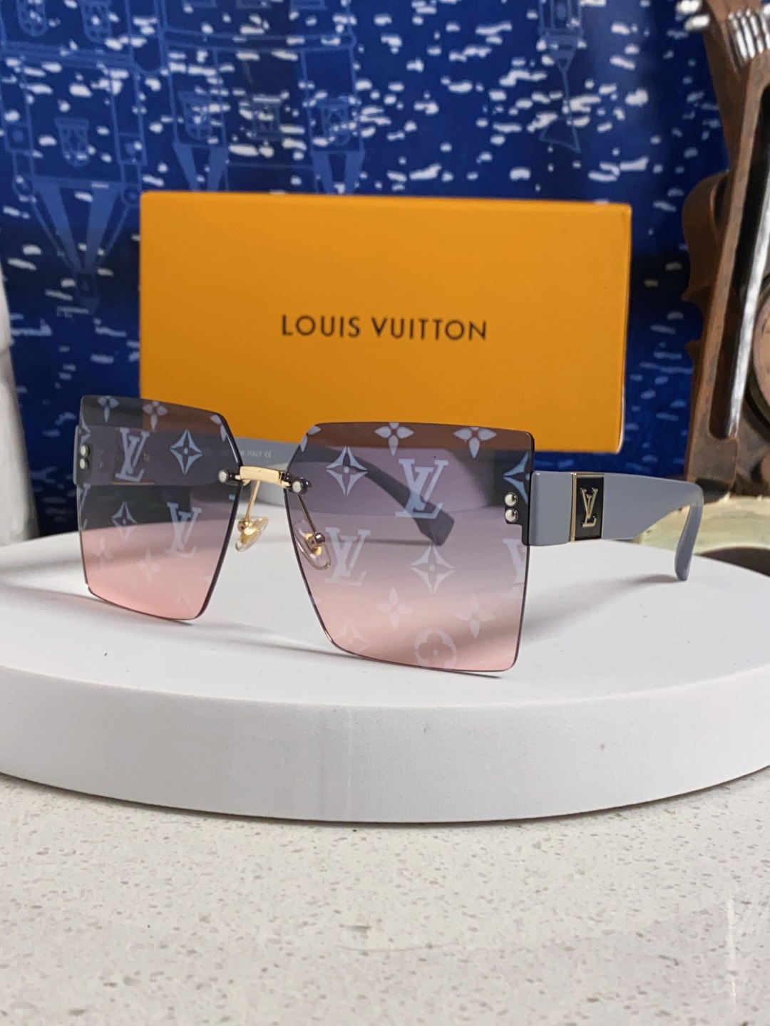 LouisVuittion路易威登 2025新款韩版时尚无框切边大框圆脸墨镜星空边网红防紫外线优雅方形太