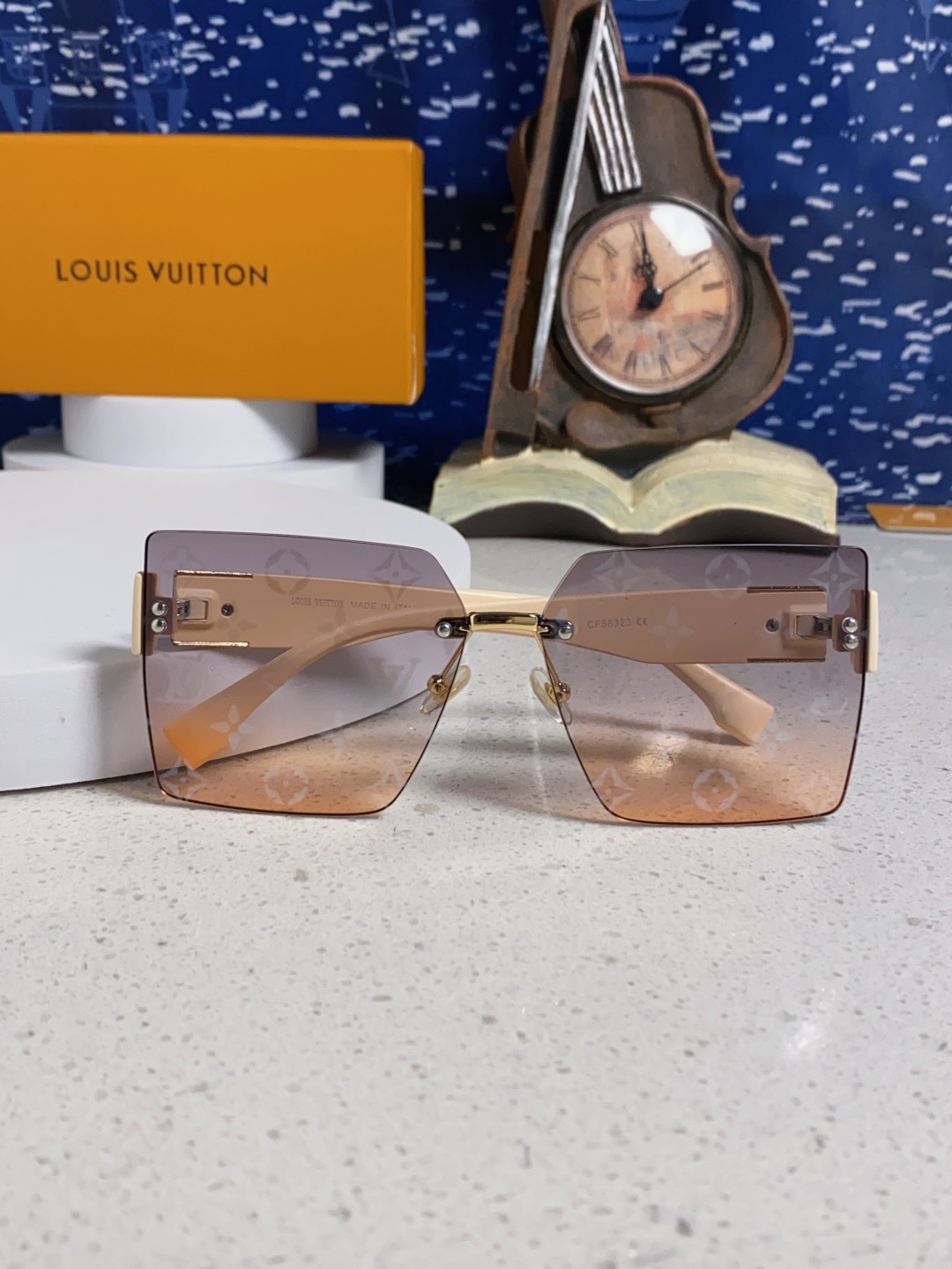 LouisVuittion路易威登 2025新款韩版时尚无框切边大框圆脸墨镜星空边网红防紫外线优雅方形太