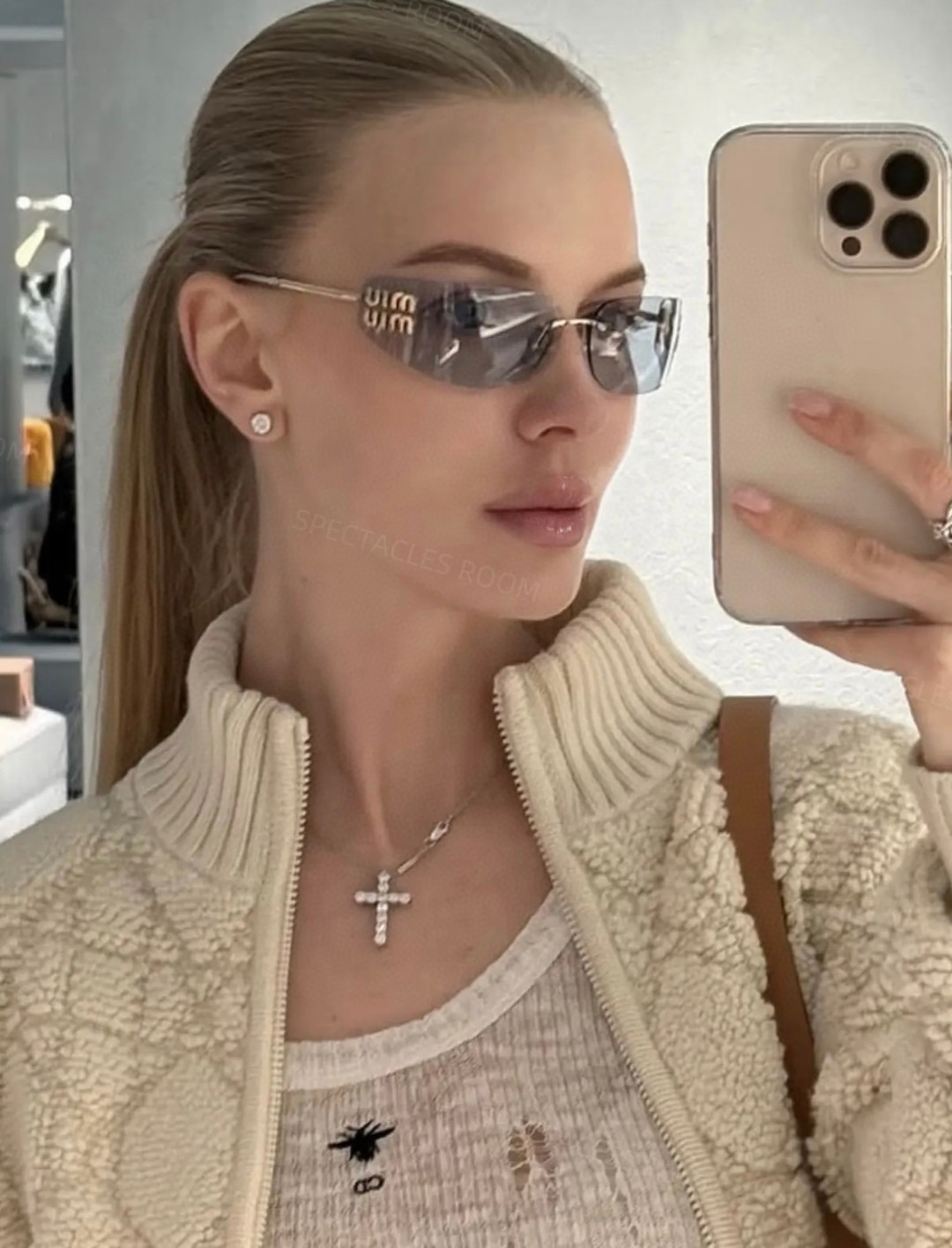 MiuMiu缪缪 张元英同款墨镜太阳镜张元英同款女大小姐千金风墨镜网红ins素颜 OMU A51S