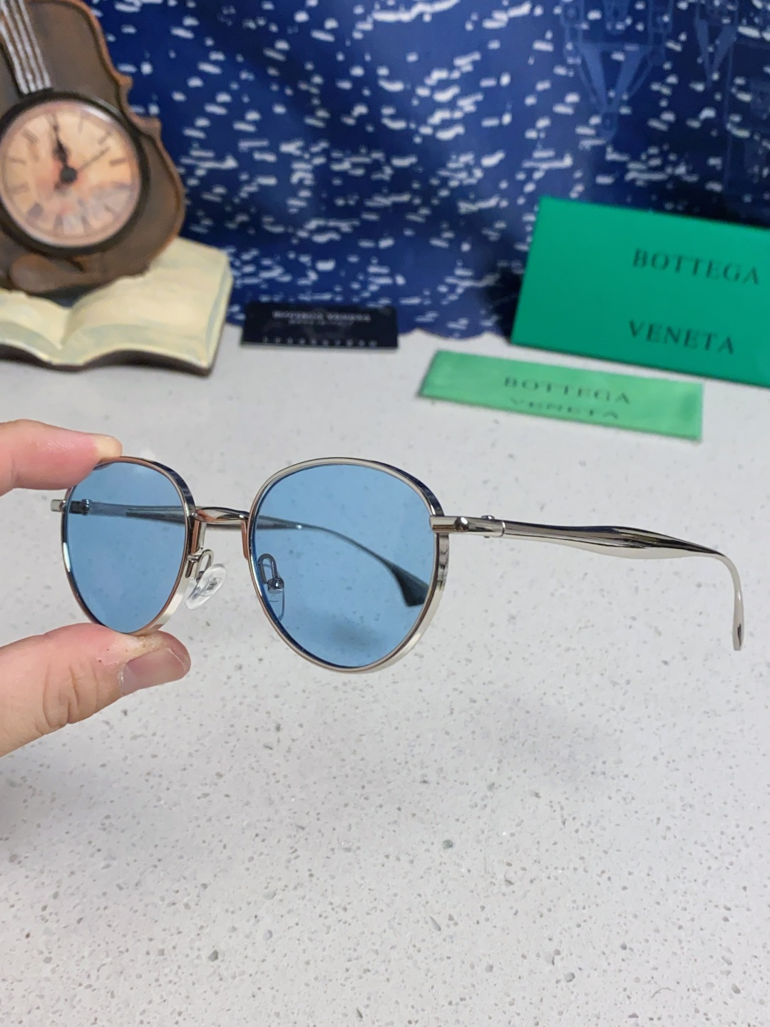 Bottega Veneta宝缇嘉 欧美时尚椭圆小框墨镜金属镜框跨境气质高级感轻奢太阳镜男女士眼镜 BV