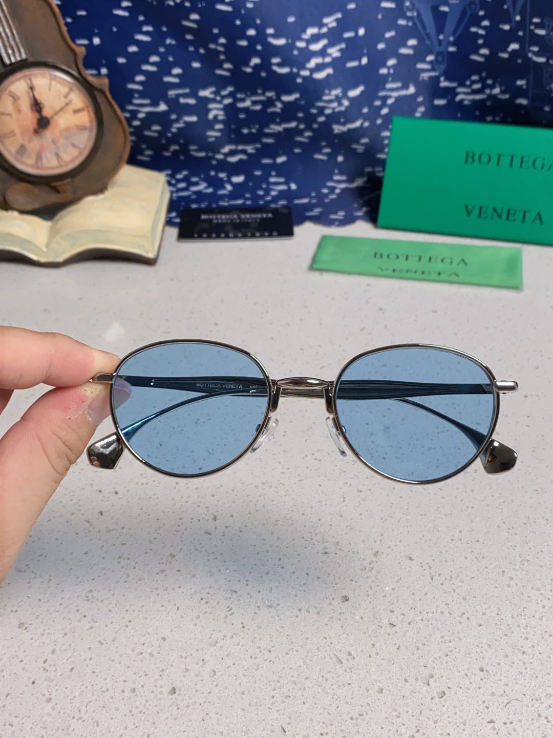 Bottega Veneta宝缇嘉 欧美时尚椭圆小框墨镜金属镜框跨境气质高级感轻奢太阳镜男女士眼镜 BV