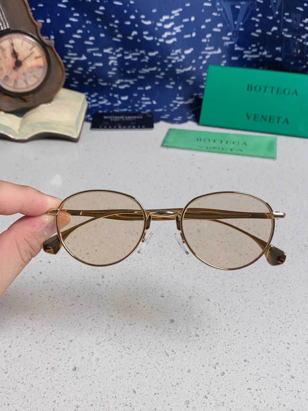 Bottega Veneta宝缇嘉 欧美时尚椭圆小框墨镜金属镜框跨境气质高级感轻奢太阳镜男女士眼镜 BV