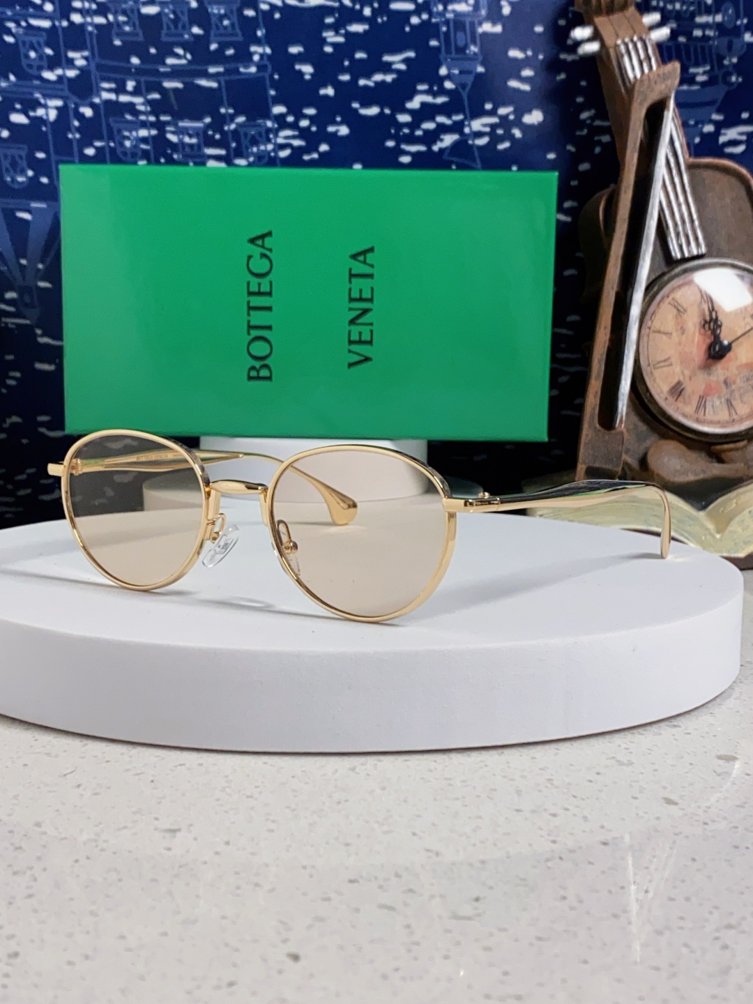 Bottega Veneta宝缇嘉 欧美时尚椭圆小框墨镜金属镜框跨境气质高级感轻奢太阳镜男女士眼镜 BV