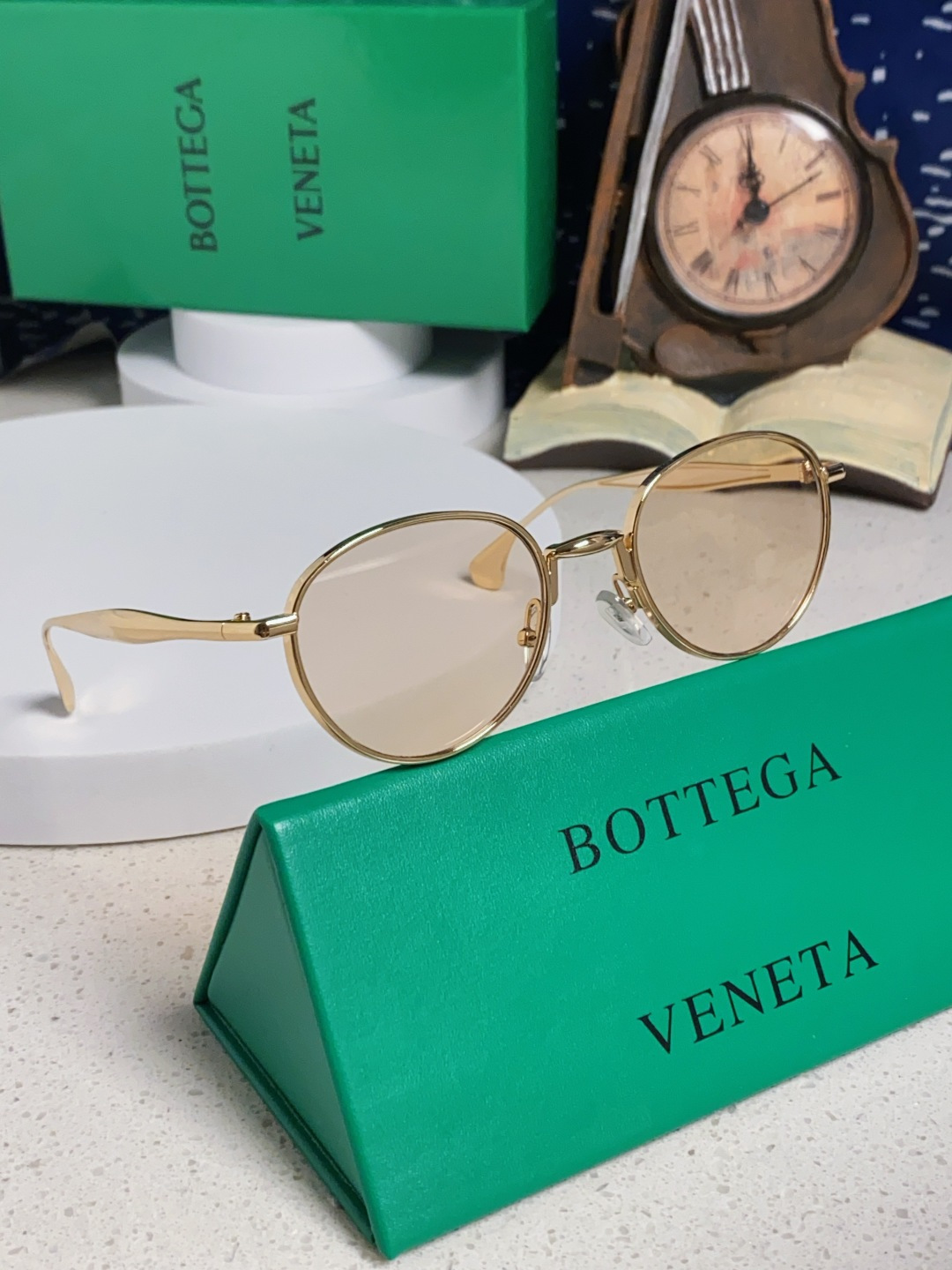 Bottega Veneta宝缇嘉 欧美时尚椭圆小框墨镜金属镜框跨境气质高级感轻奢太阳镜男女士眼镜 BV
