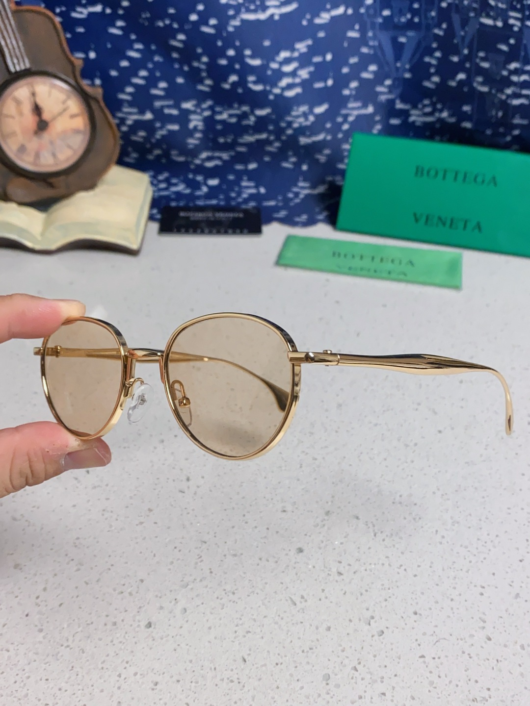 Bottega Veneta宝缇嘉 欧美时尚椭圆小框墨镜金属镜框跨境气质高级感轻奢太阳镜男女士眼镜 BV