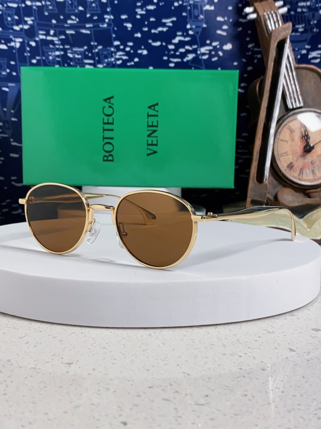 Bottega Veneta宝缇嘉 欧美时尚椭圆小框墨镜金属镜框跨境气质高级感轻奢太阳镜男女士眼镜 BV