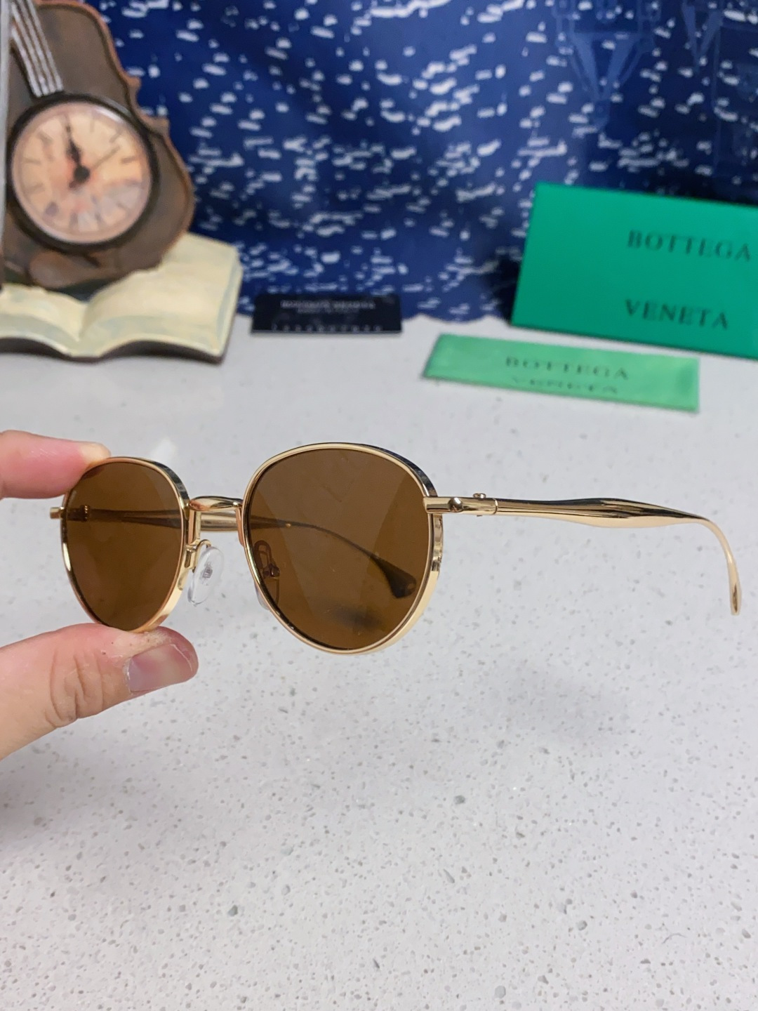 Bottega Veneta宝缇嘉 欧美时尚椭圆小框墨镜金属镜框跨境气质高级感轻奢太阳镜男女士眼镜 BV