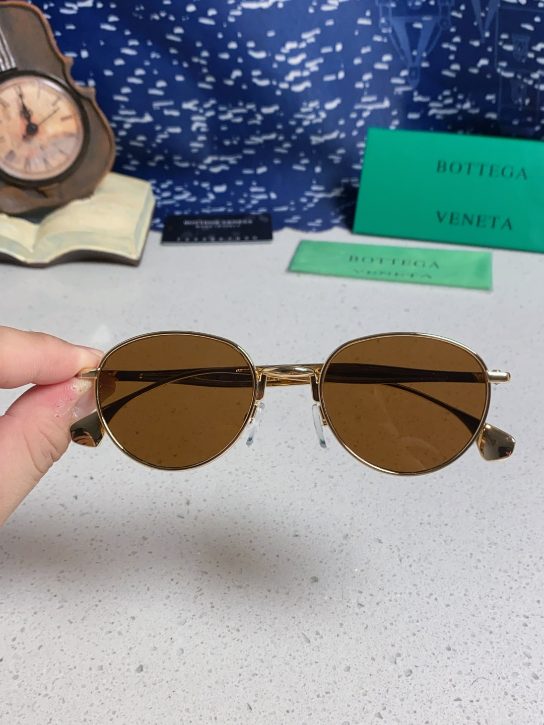 Bottega Veneta宝缇嘉 欧美时尚椭圆小框墨镜金属镜框跨境气质高级感轻奢太阳镜男女士眼镜 BV