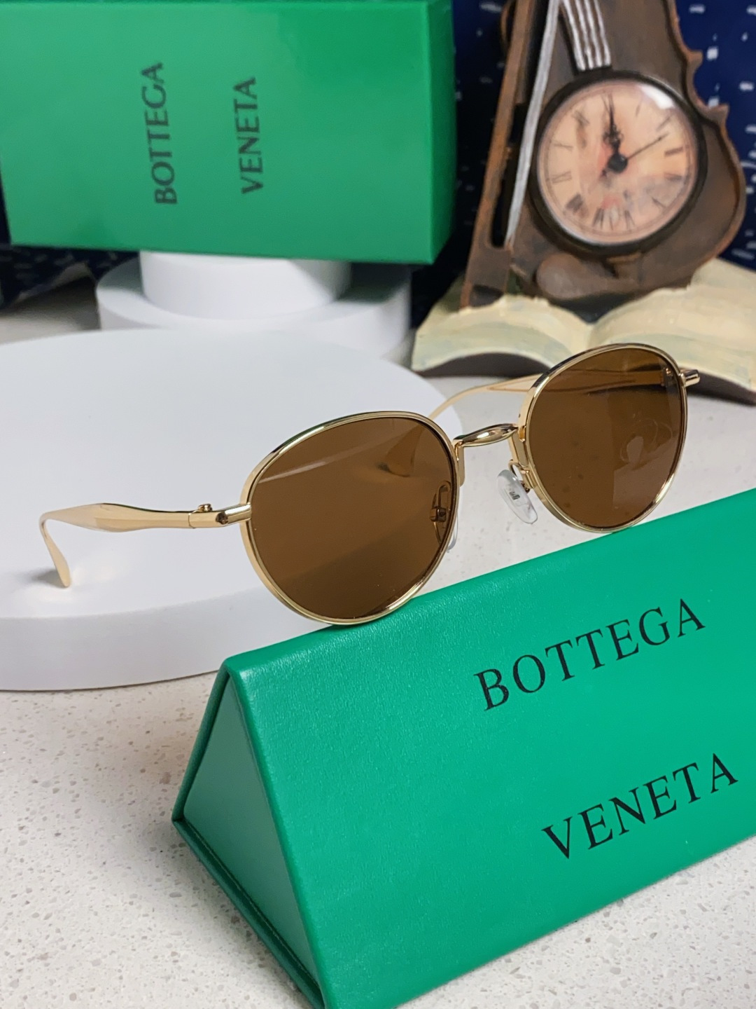 Bottega Veneta宝缇嘉 欧美时尚椭圆小框墨镜金属镜框跨境气质高级感轻奢太阳镜男女士眼镜 BV