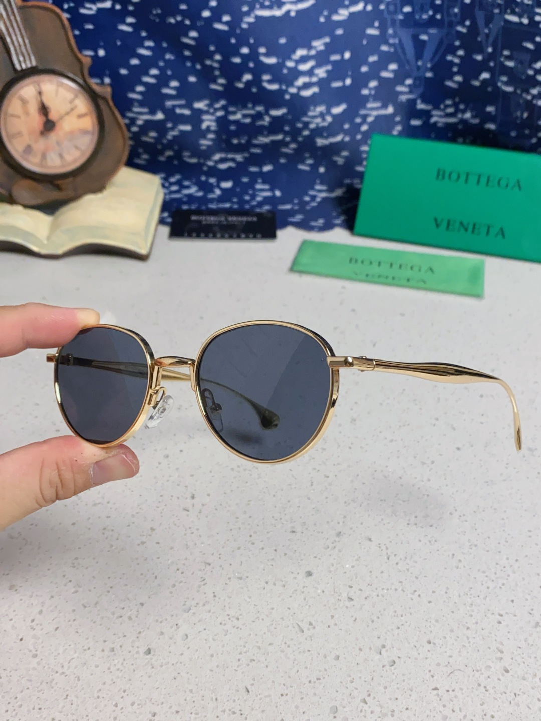 Bottega Veneta宝缇嘉 欧美时尚椭圆小框墨镜金属镜框跨境气质高级感轻奢太阳镜男女士眼镜 BV