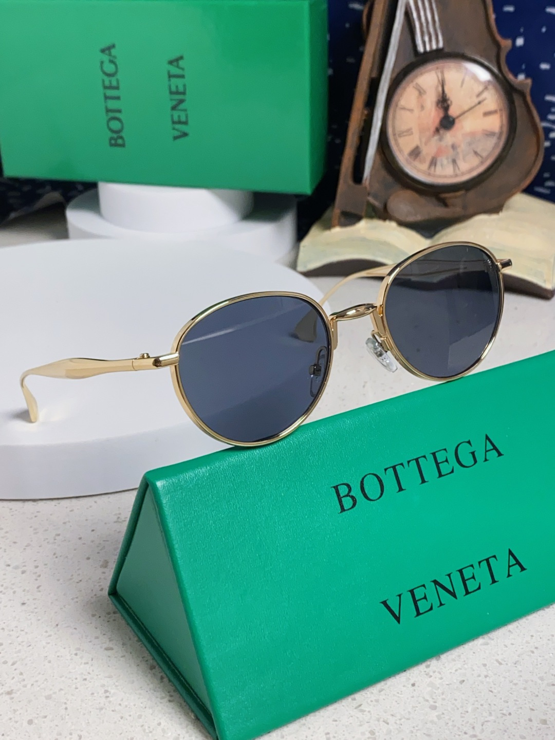 Bottega Veneta宝缇嘉 欧美时尚椭圆小框墨镜金属镜框跨境气质高级感轻奢太阳镜男女士眼镜 BV