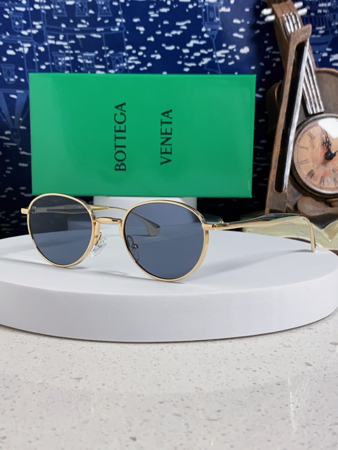 Bottega Veneta宝缇嘉 欧美时尚椭圆小框墨镜金属镜框跨境气质高级感轻奢太阳镜男女士眼镜 BV